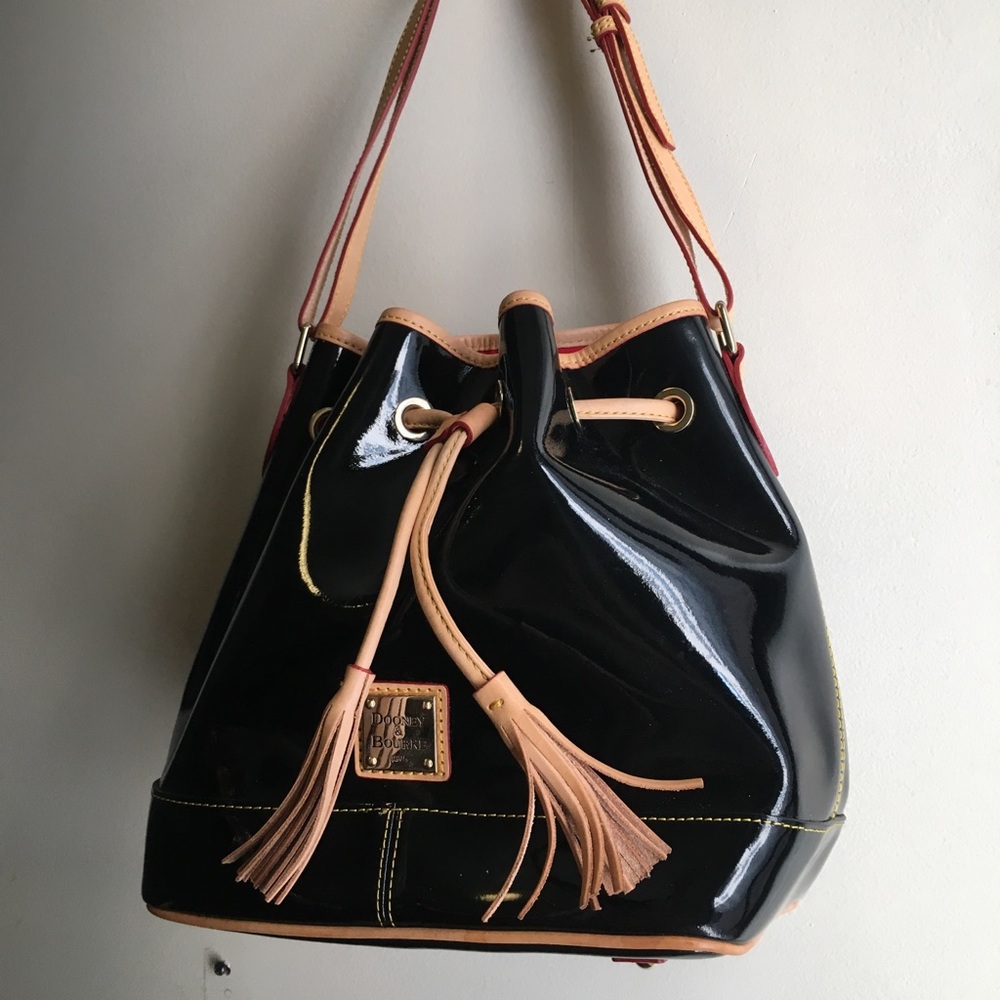 Dooney and Bourke Black Patent Leather Bucket Bag